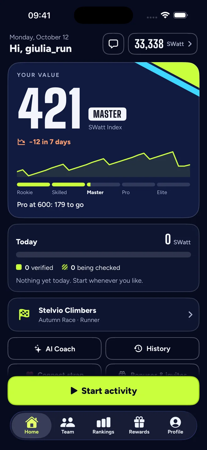 SwattRacing app screen: Your value, every morning.