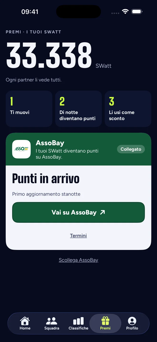 Schermata dell’app SwattRacing: I Premi dei partner.